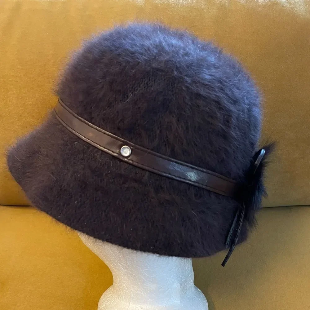 Vintage 90s Brown Angora Bucket Hat One Size